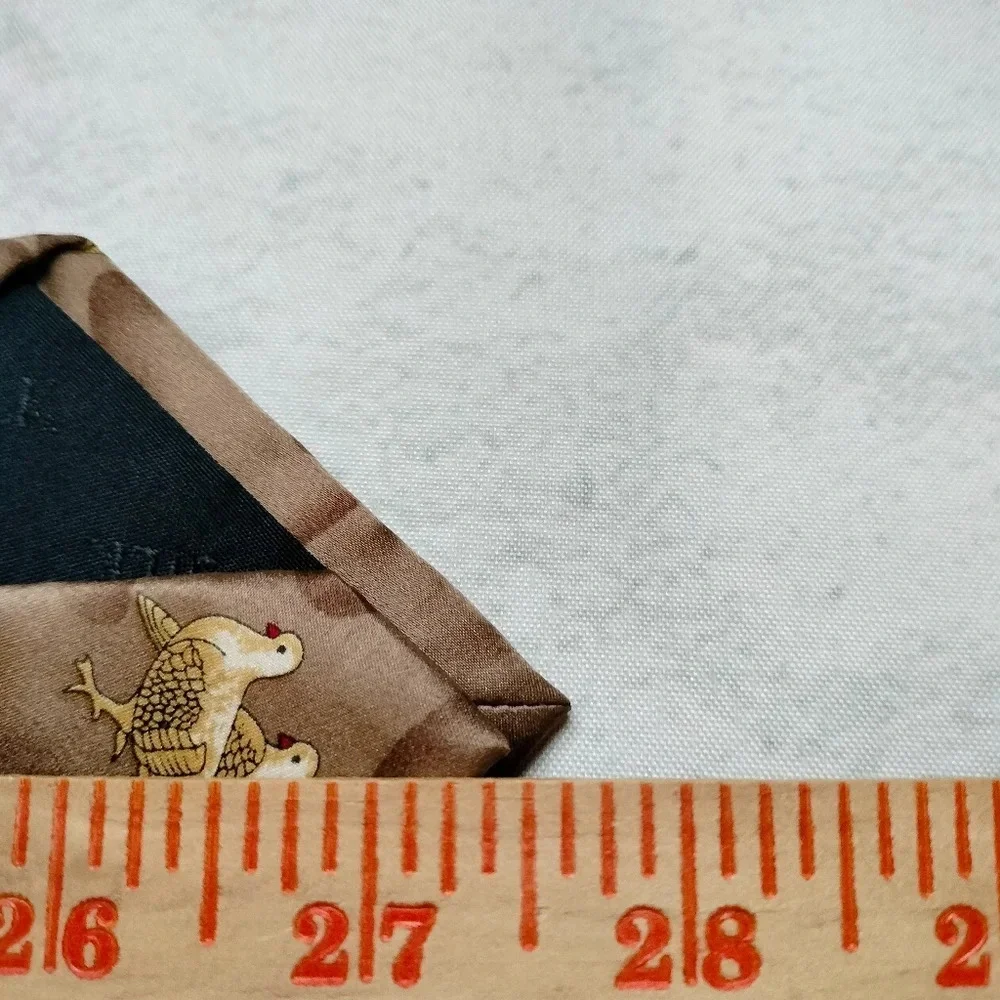 Kai Long Silk Tie Necktie Tan Brown Abstract Birds Handmade 56x4. B